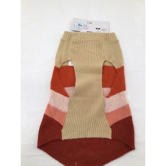 Boots & Barkley Fuzzy Stripe Dog Sweater Size Large Deep Orange and Burgundy - Picture 3 of 5